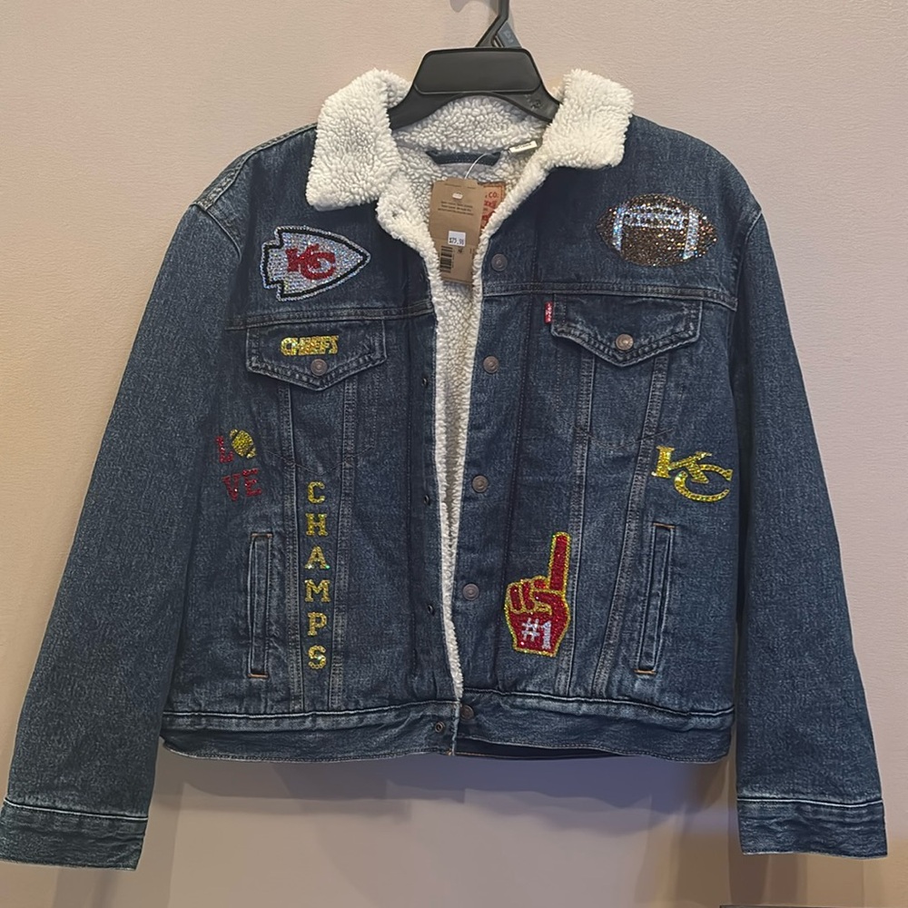 Kansas City Chiefs BLING Jean Fur Women’s Jacket Handmade
